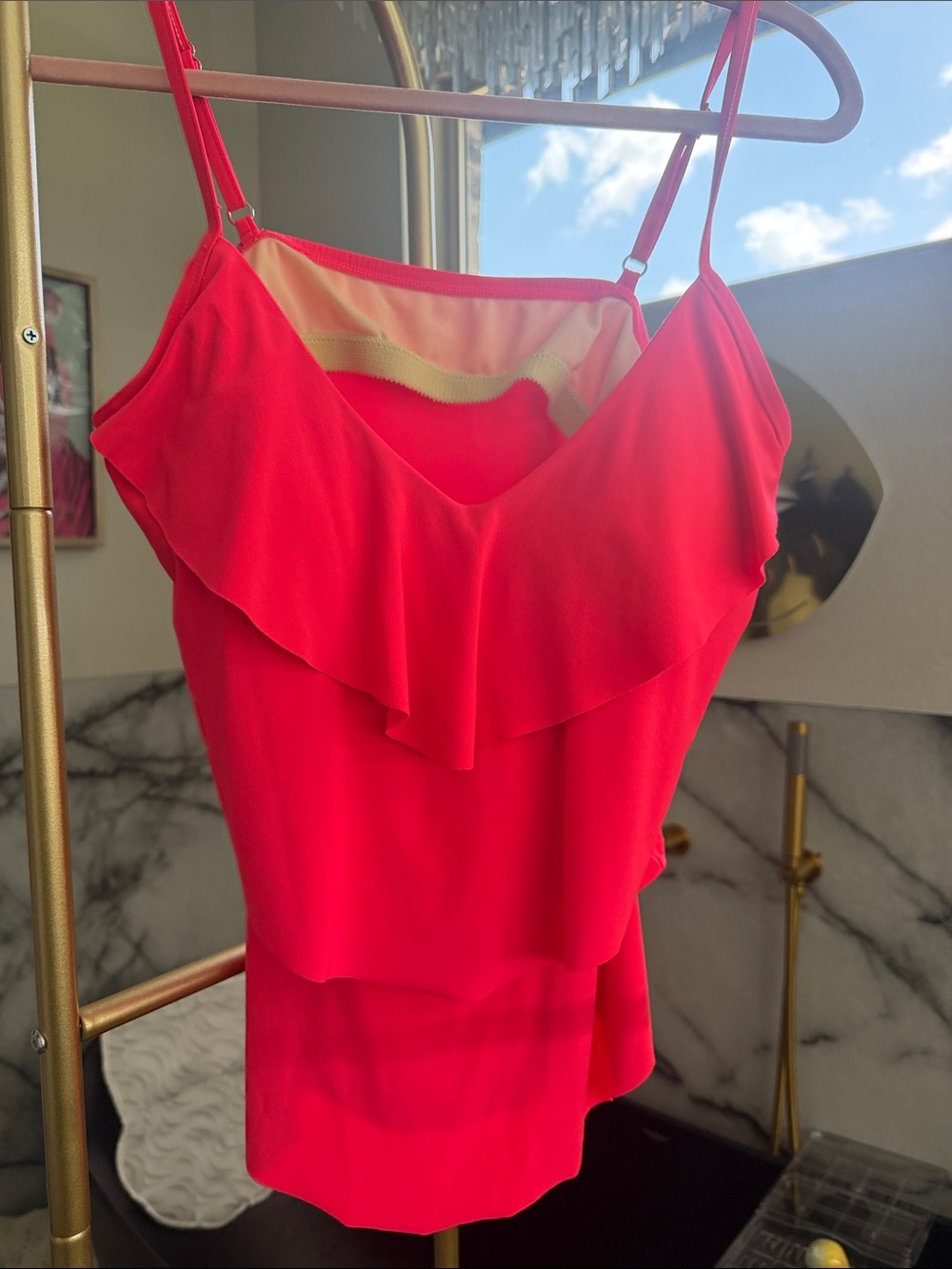 Aqua Green Coral Pink Ruffle Swim Camisole